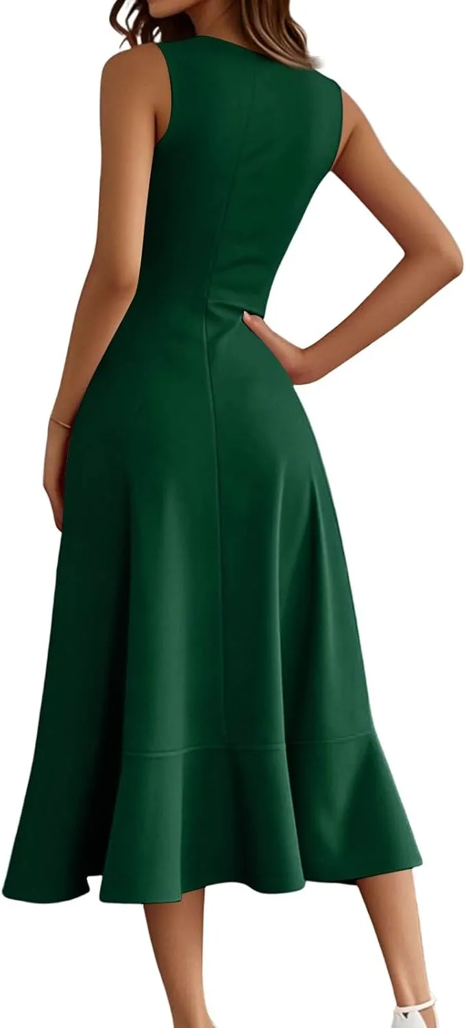 Women's Cocktail Party Formal Wedding Guest Church Dresses A Line High Low Ruffled Split Hem Party Midi Dresses