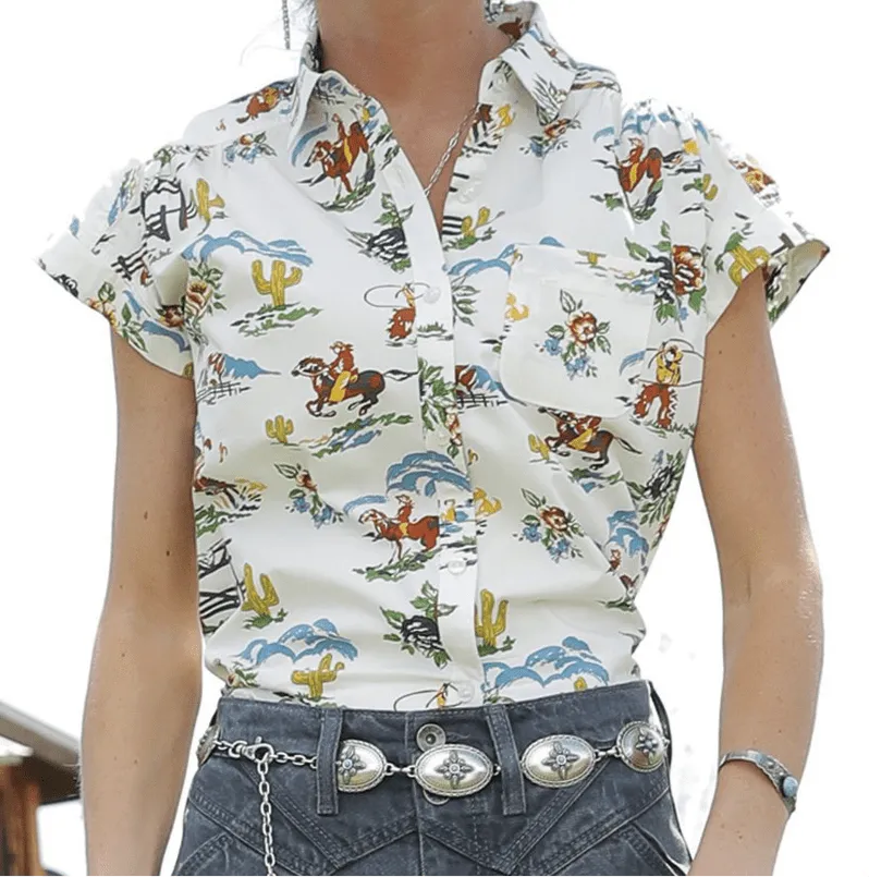 Women's Cowboy Print Blouse