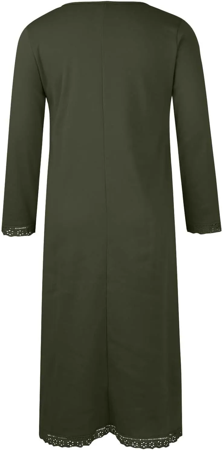 Women's Elegant Dresses Fall Winter Crew Neck Solid Maxi with Pockets,S-5XL