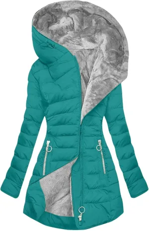 Women's Fleece Lined Puffer Coats Winter Sherpa Hooded Down Jackets Plus Size Warm Windproof Quilted Parkas Overcoat