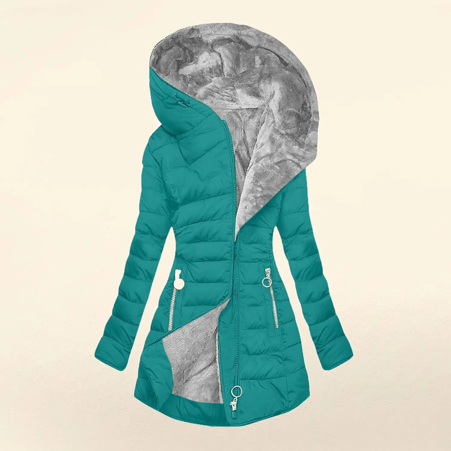Women's Fleece Lined Puffer Coats Winter Sherpa Hooded Down Jackets Plus Size Warm Windproof Quilted Parkas Overcoat
