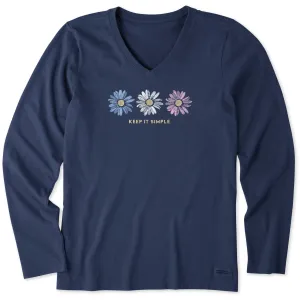 Women's Keep it Simple Trio Daisy Long Sleeve Crusher-LITE Vee