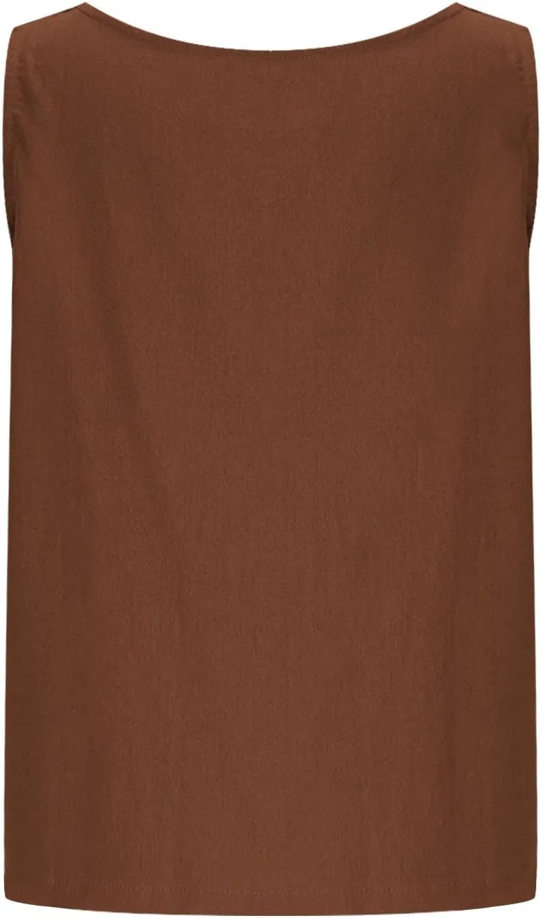 Womens Linen Crop Tank Tops Cute Summer Sleeveless Cropped Cotton Linen Tops Dressy Scoop Neck Camisole Tops
