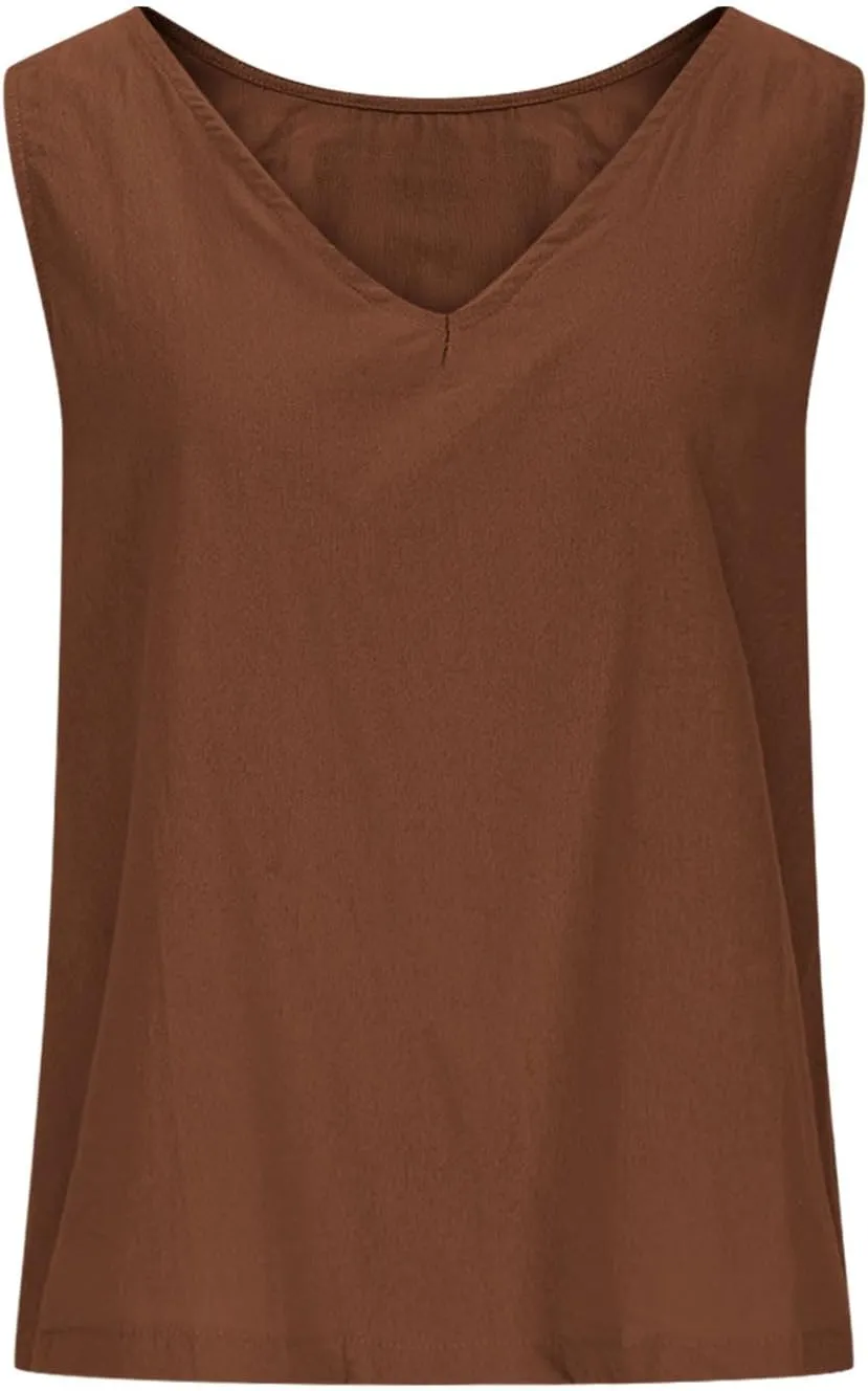 Womens Linen Crop Tank Tops Cute Summer Sleeveless Cropped Cotton Linen Tops Dressy Scoop Neck Camisole Tops