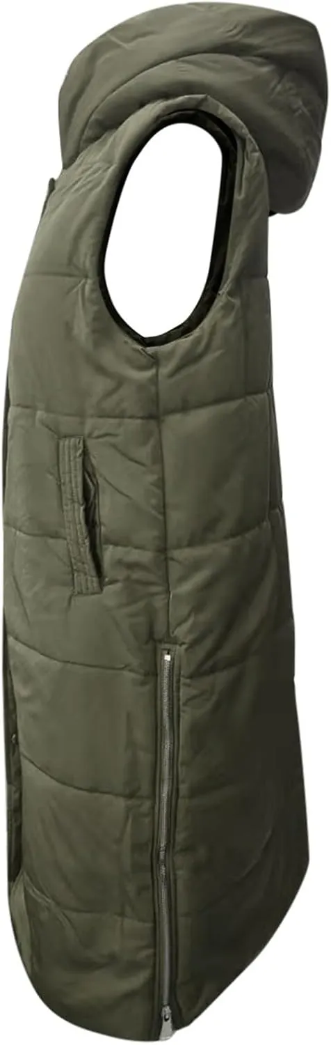 Women's Long Puffer Vest Full-Zip Sleeveless Down Vest Hooded Jacket Fashionable Coats Jacket with Pockets Trendy
