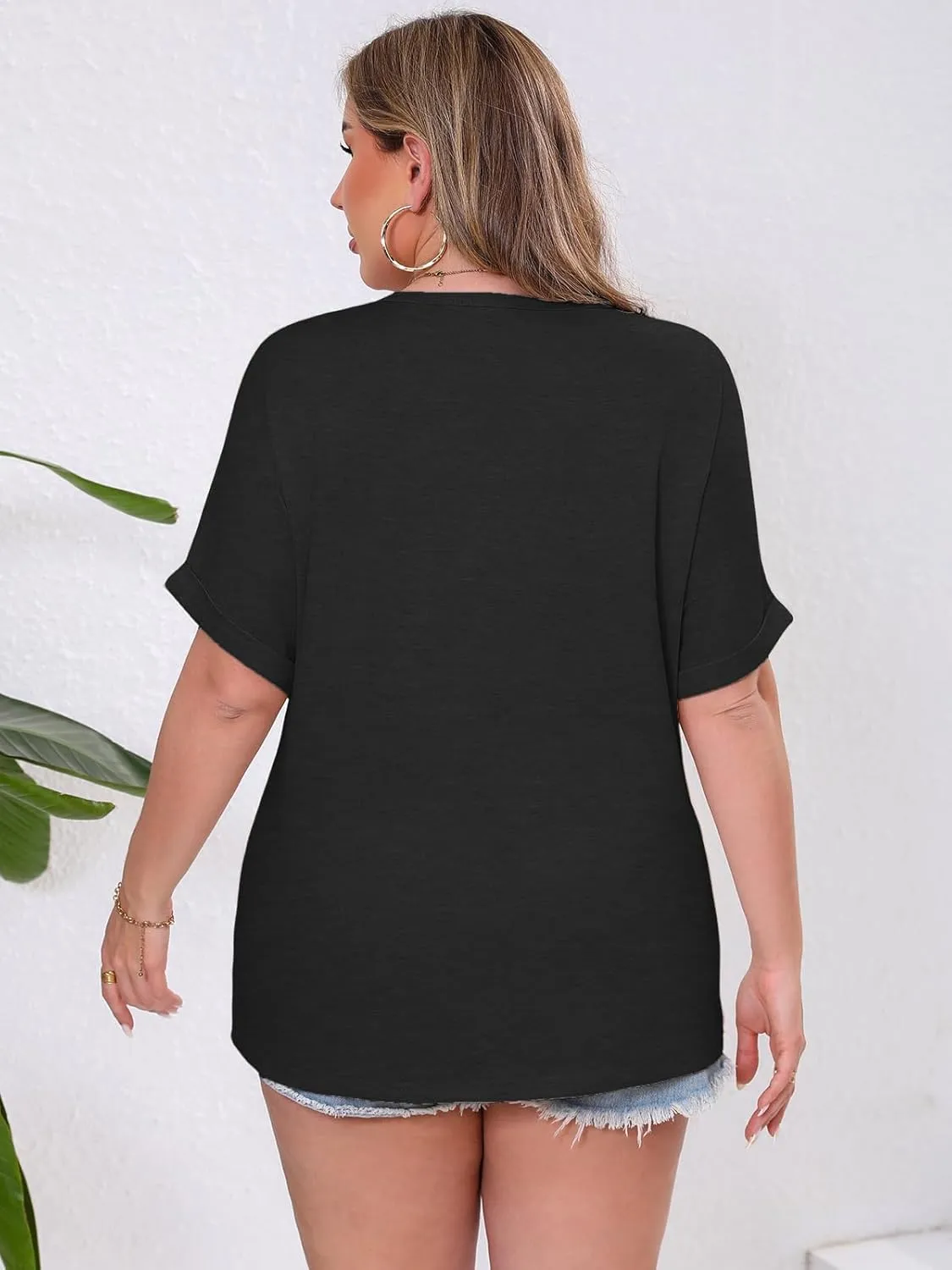Women's Plus Size Top Summer Flower Graphic V Neck T Shirt Casual Short Sleeve Loose Fit Basic Tee Tops
