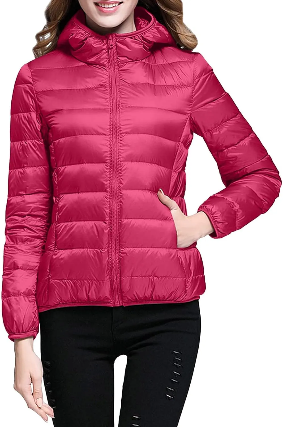 Womens Puffer Jacket Winter Warm Packable Coat Ultra Lightweight Jacket Slim Fit Hooded Jacket Short Duck Down Coat