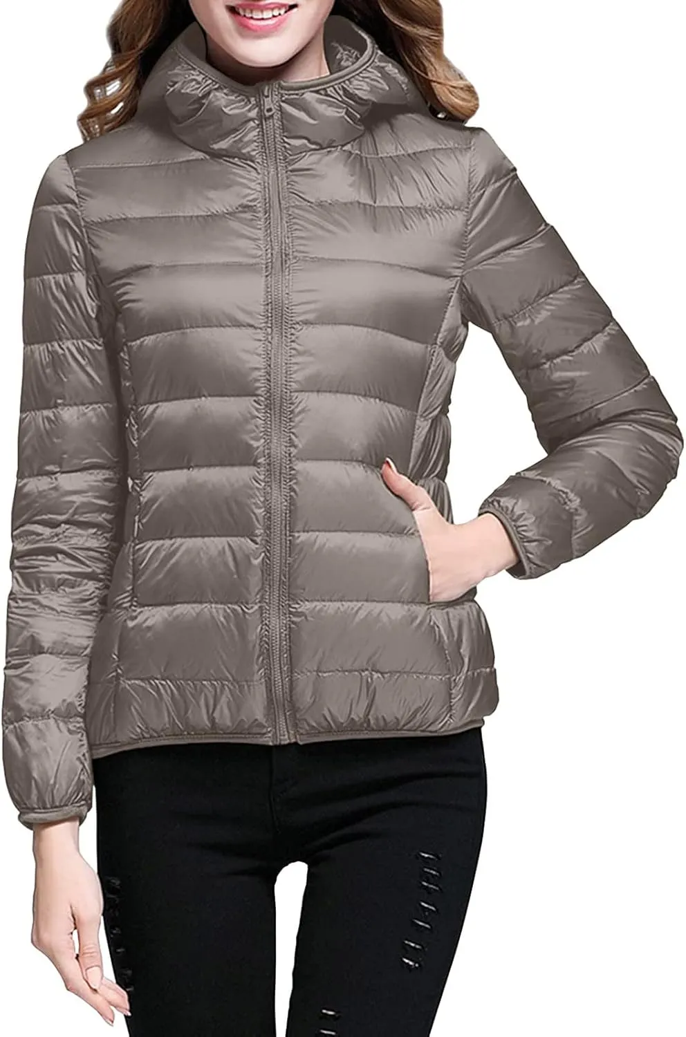 Womens Puffer Jacket Winter Warm Packable Coat Ultra Lightweight Jacket Slim Fit Hooded Jacket Short Duck Down Coat
