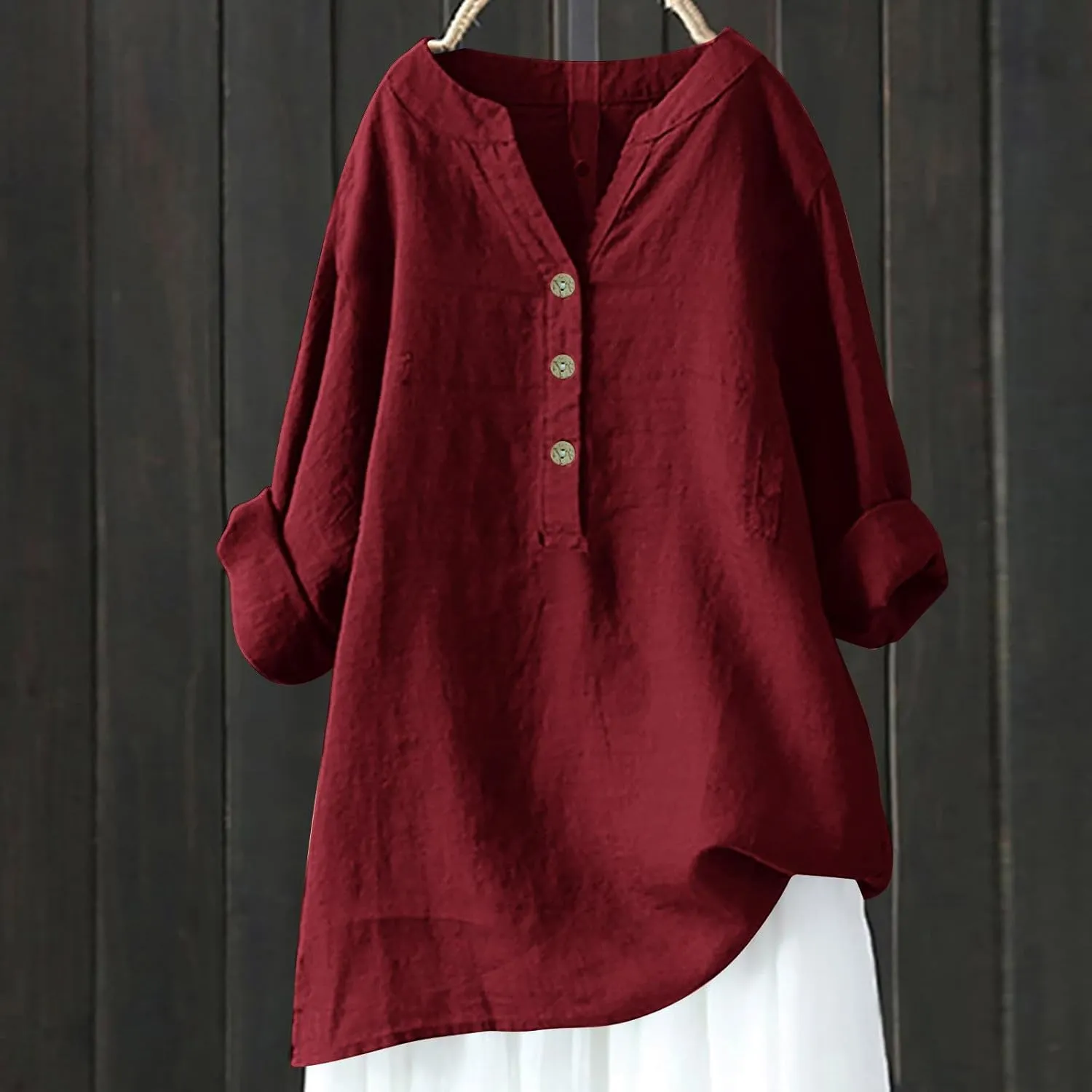 Women's Short Sleeve Cotton Linen Shirts Casual V Neck Basic T Shirt Solid Color Loose Fit Summer Tee Shirts