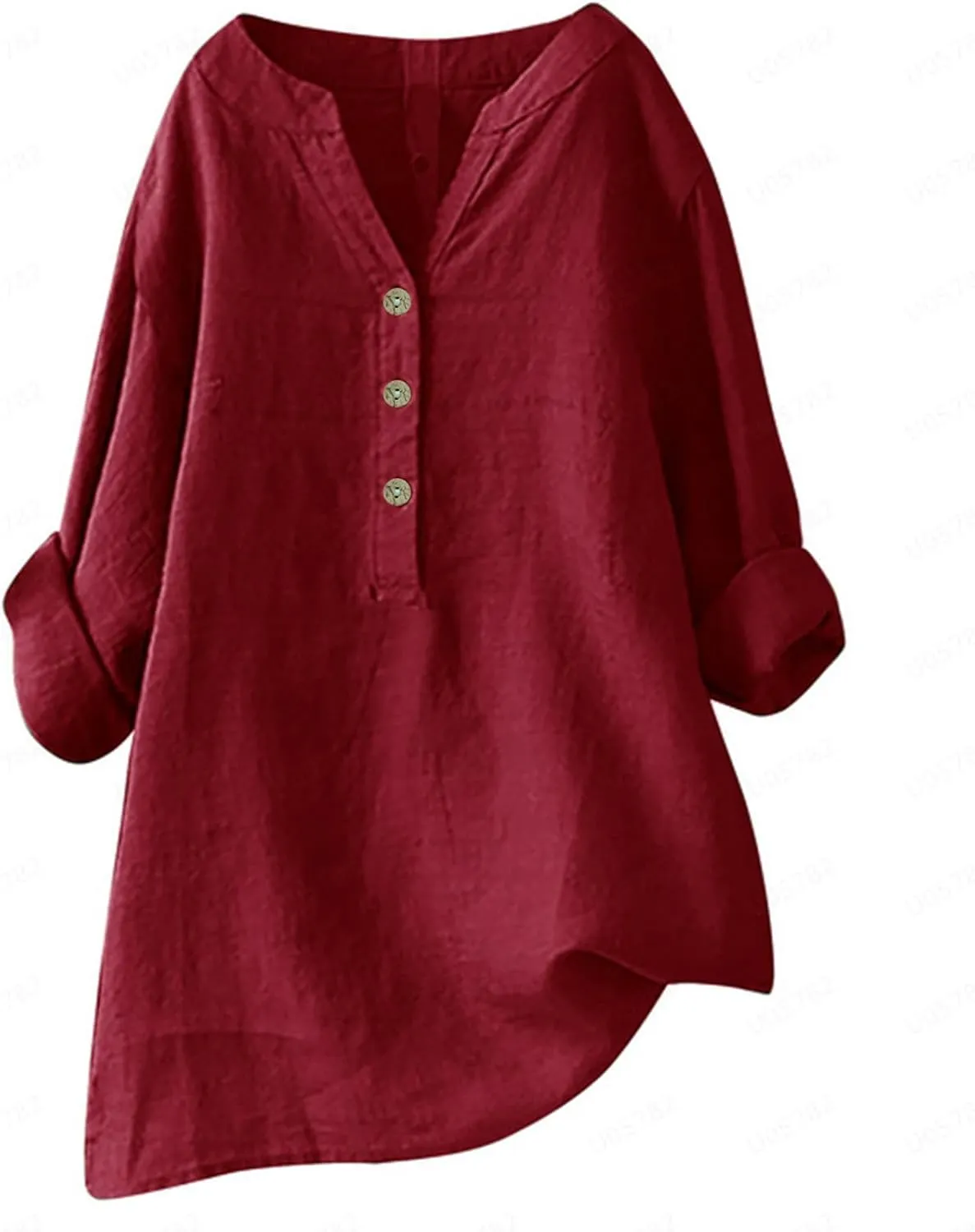 Women's Short Sleeve Cotton Linen Shirts Casual V Neck Basic T Shirt Solid Color Loose Fit Summer Tee Shirts