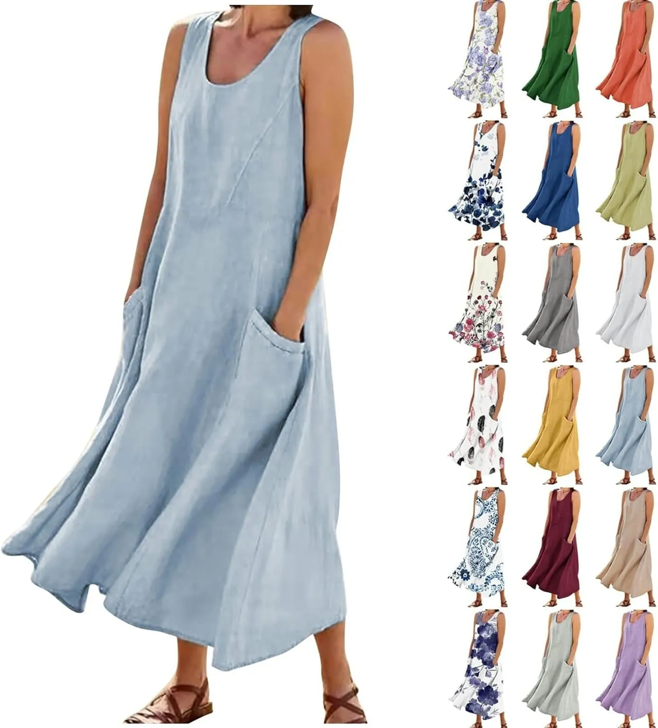 Women's Spring Sleeveless Dresses 2024 Casual Maxi Solid Color Summer Dresses, S-3XL