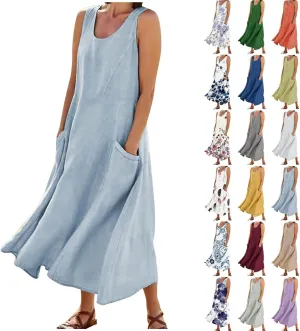 Women's Spring Sleeveless Dresses 2024 Casual Maxi Solid Color Summer Dresses, S-3XL