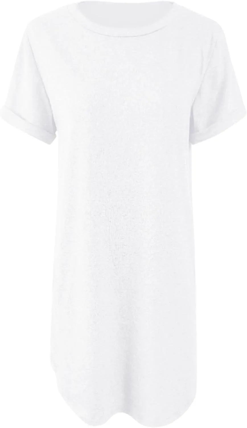 Women's Summer Casual T-Shirt Vacation Dresses Women Casual Crewneck Mesh Panel Bell Sleeve Loose Tunic Dress Flowy Dresses