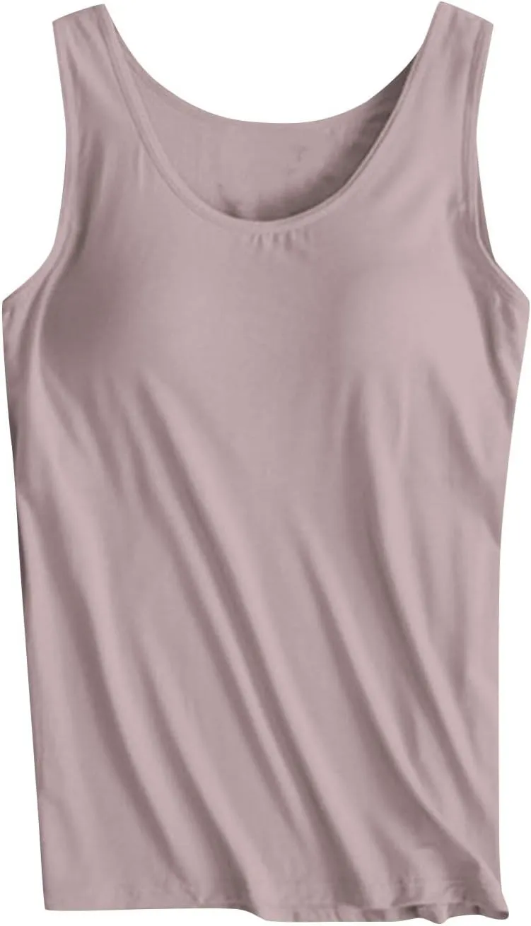 Womens Tank Tops with Built in Bra Workout Gym Padded Sports Bras Casual Summer Regular-Fit Stretch Yoga Shirts 2025