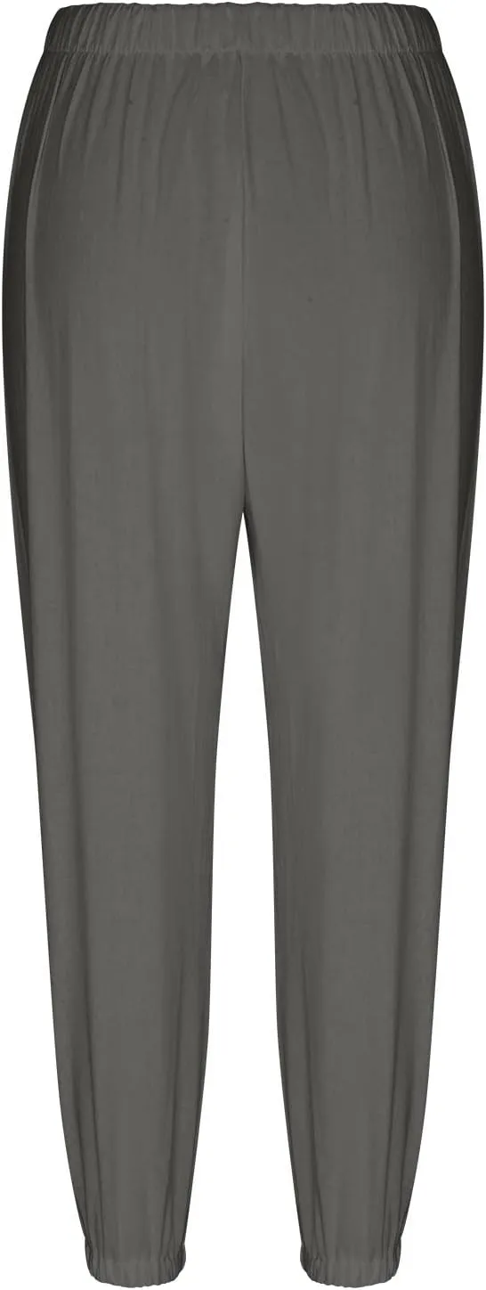 Womens Wide Leg Linen Pants Beach Casual High Waisted Palazzo Pant Comfy Ruched Trouser with Pocket