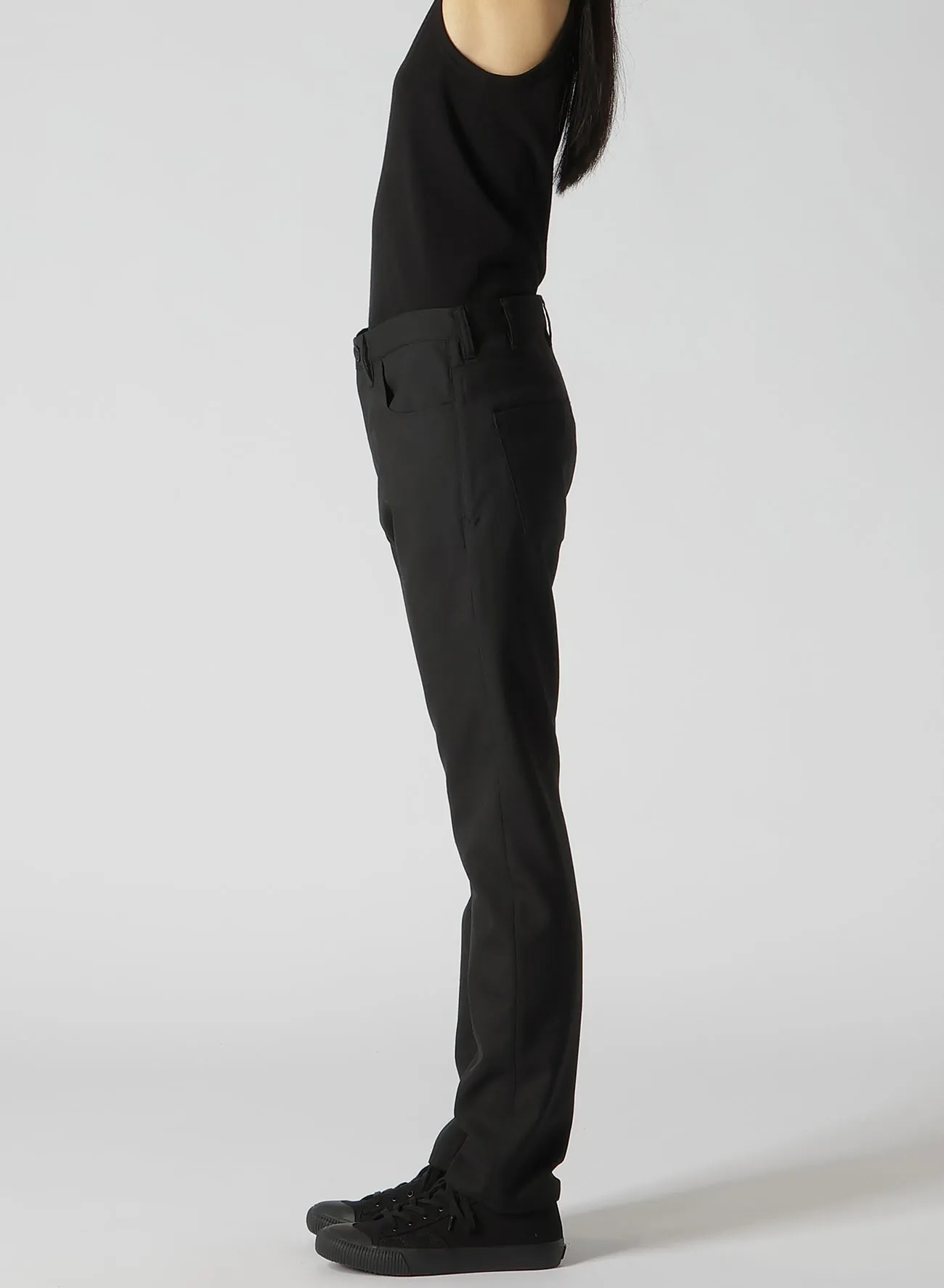 WOOL POLYESTER GABARDINE SLIM 5POCKET PANTS