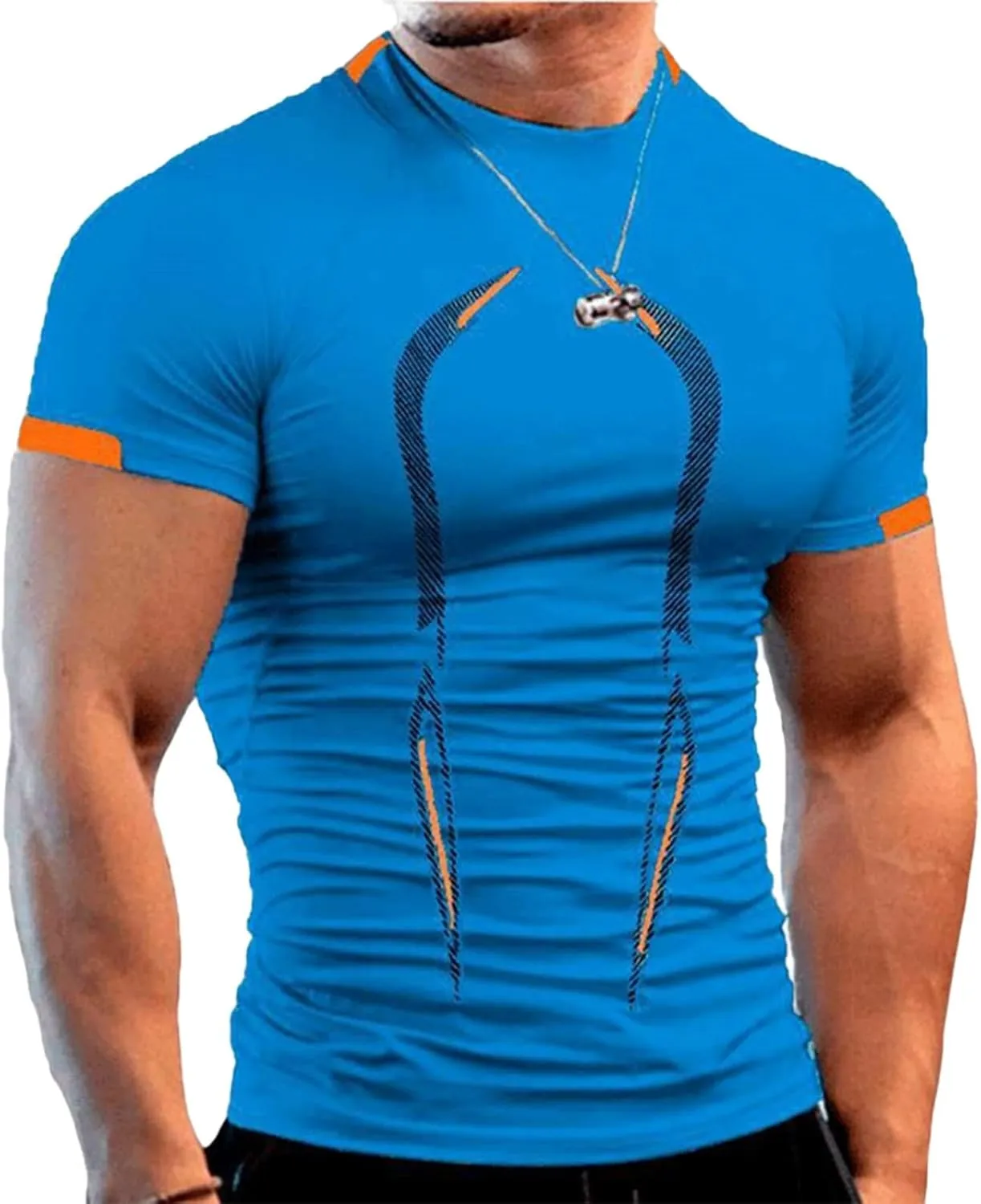 Workout Shirts for Men Stripe T-Shirt Short Sleeve Fitness Crew Neck T Shirt Quick Dry Running Gym Athletic T Shirts