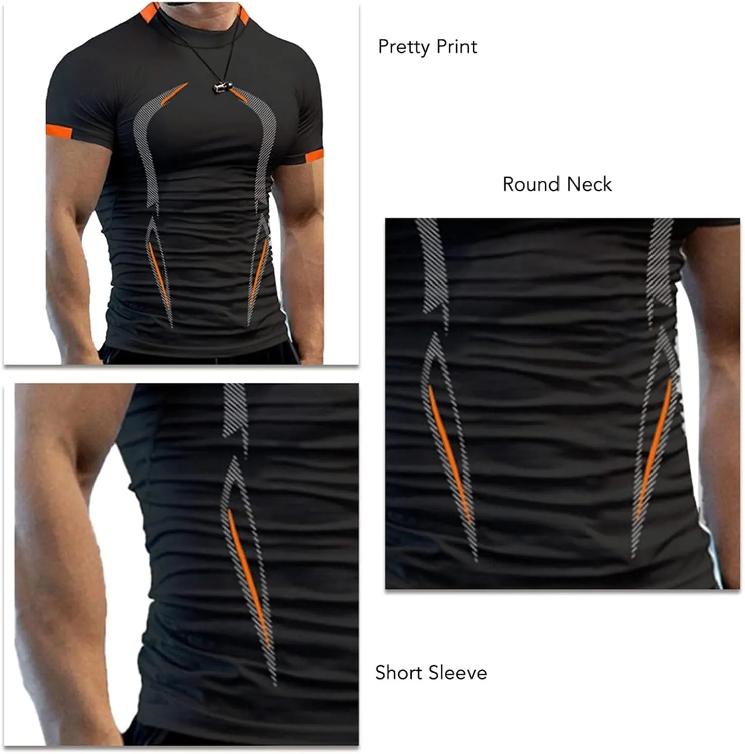 Workout Shirts for Men Stripe T-Shirt Short Sleeve Fitness Crew Neck T Shirt Quick Dry Running Gym Athletic T Shirts