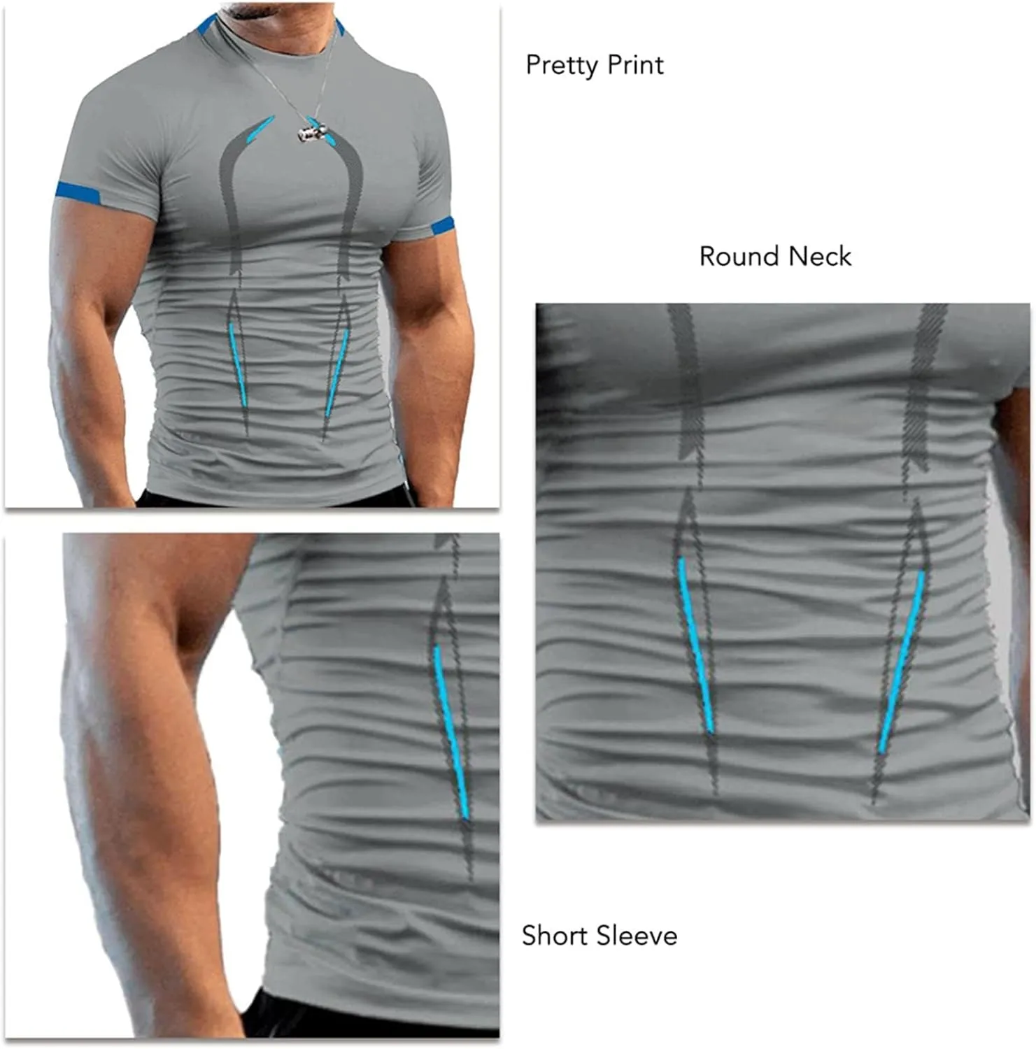 Workout Shirts for Men Stripe T-Shirt Short Sleeve Fitness Crew Neck T Shirt Quick Dry Running Gym Athletic T Shirts