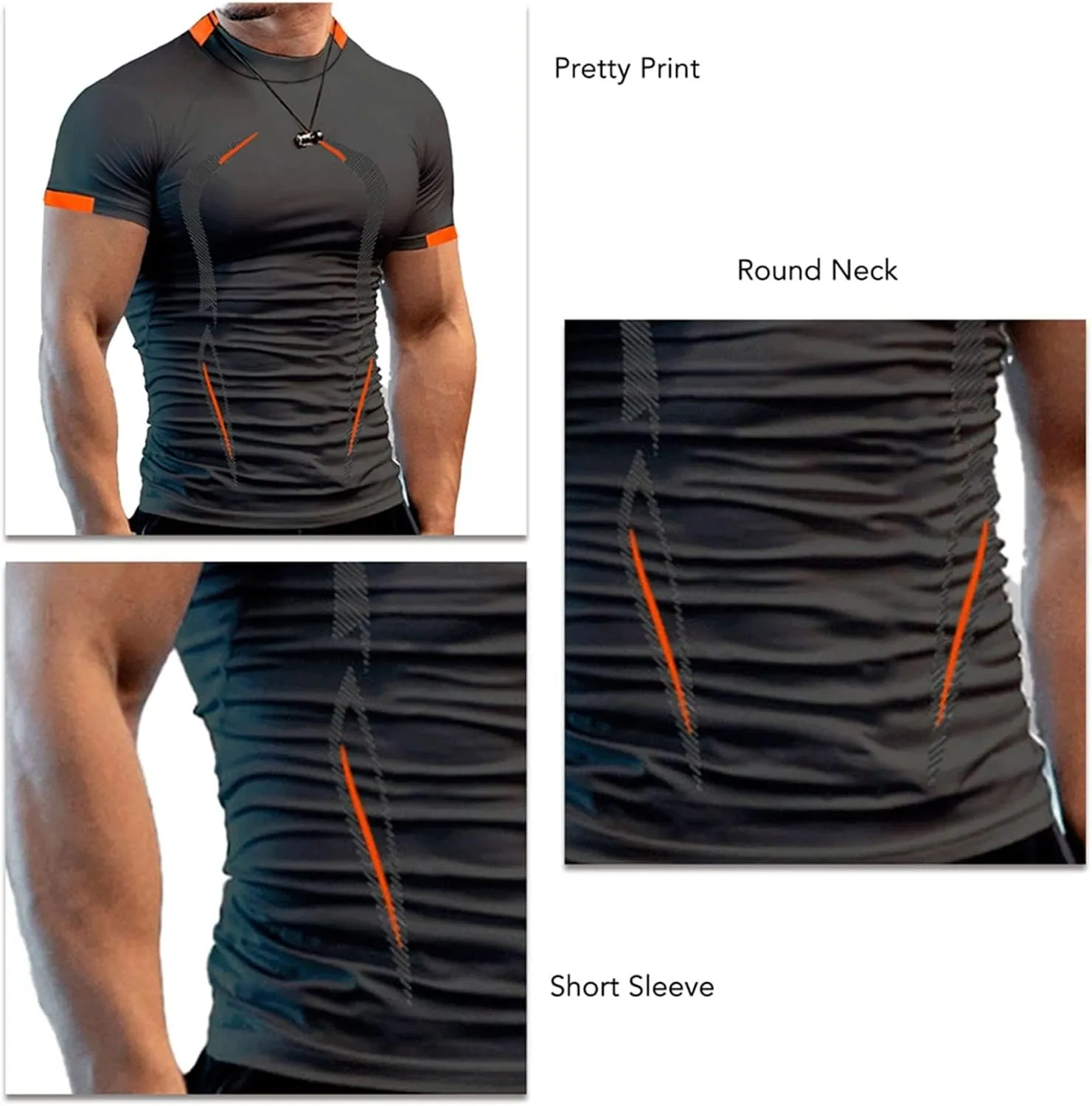 Workout Shirts for Men Stripe T-Shirt Short Sleeve Fitness Crew Neck T Shirt Quick Dry Running Gym Athletic T Shirts