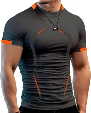 Workout Shirts for Men Stripe T-Shirt Short Sleeve Fitness Crew Neck T Shirt Quick Dry Running Gym Athletic T Shirts