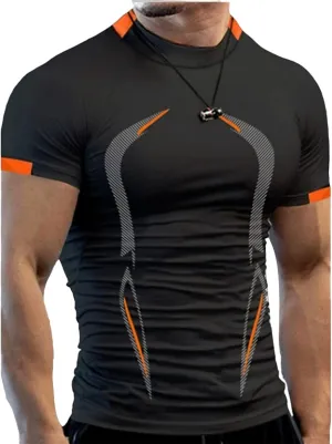 Workout Shirts for Men Stripe T-Shirt Short Sleeve Fitness Crew Neck T Shirt Quick Dry Running Gym Athletic T Shirts