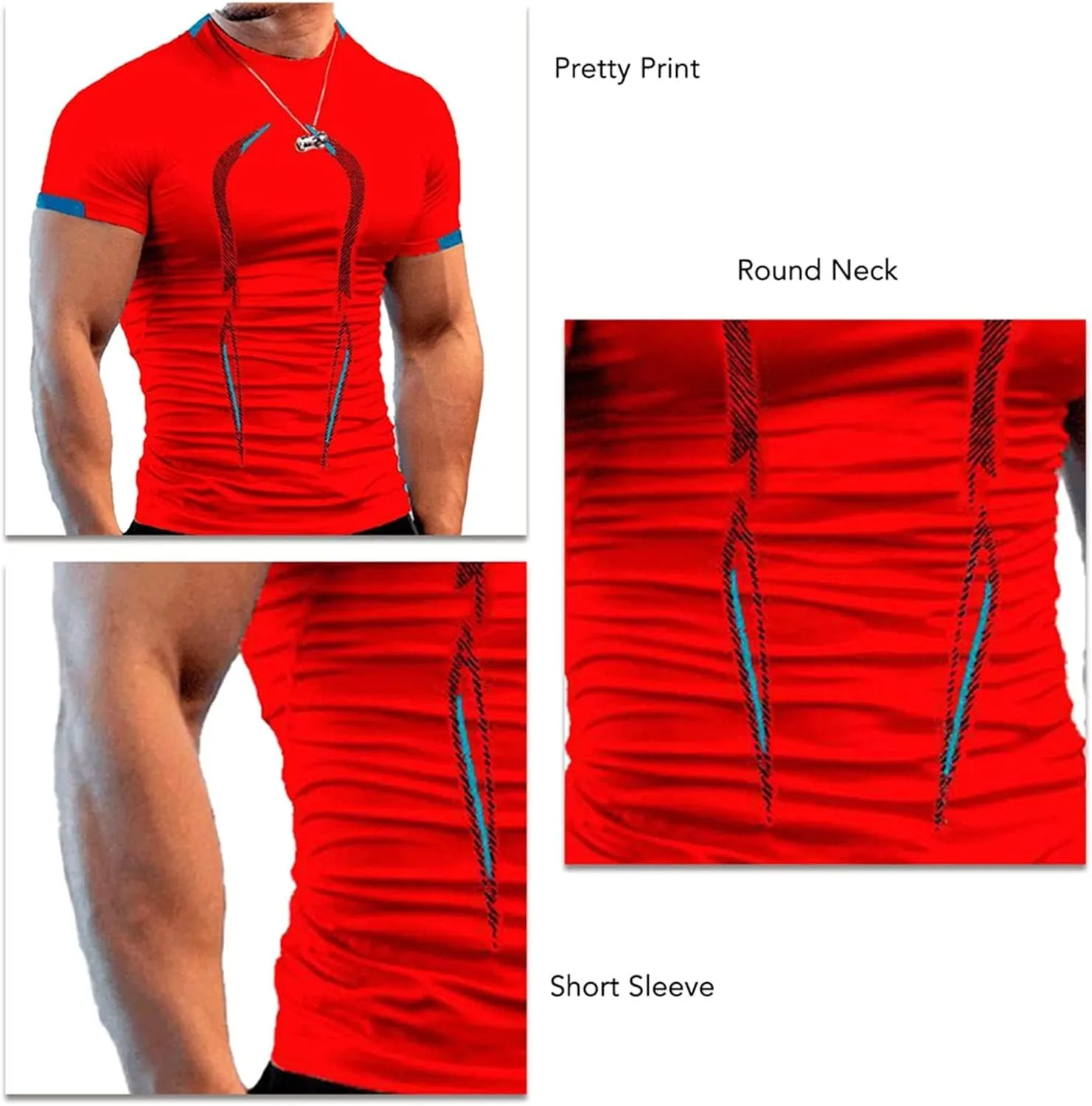 Workout Shirts for Men Stripe T-Shirt Short Sleeve Fitness Crew Neck T Shirt Quick Dry Running Gym Athletic T Shirts