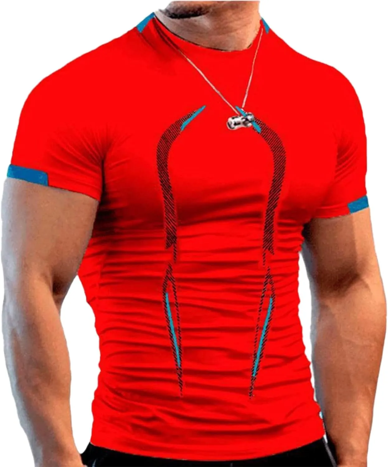 Workout Shirts for Men Stripe T-Shirt Short Sleeve Fitness Crew Neck T Shirt Quick Dry Running Gym Athletic T Shirts