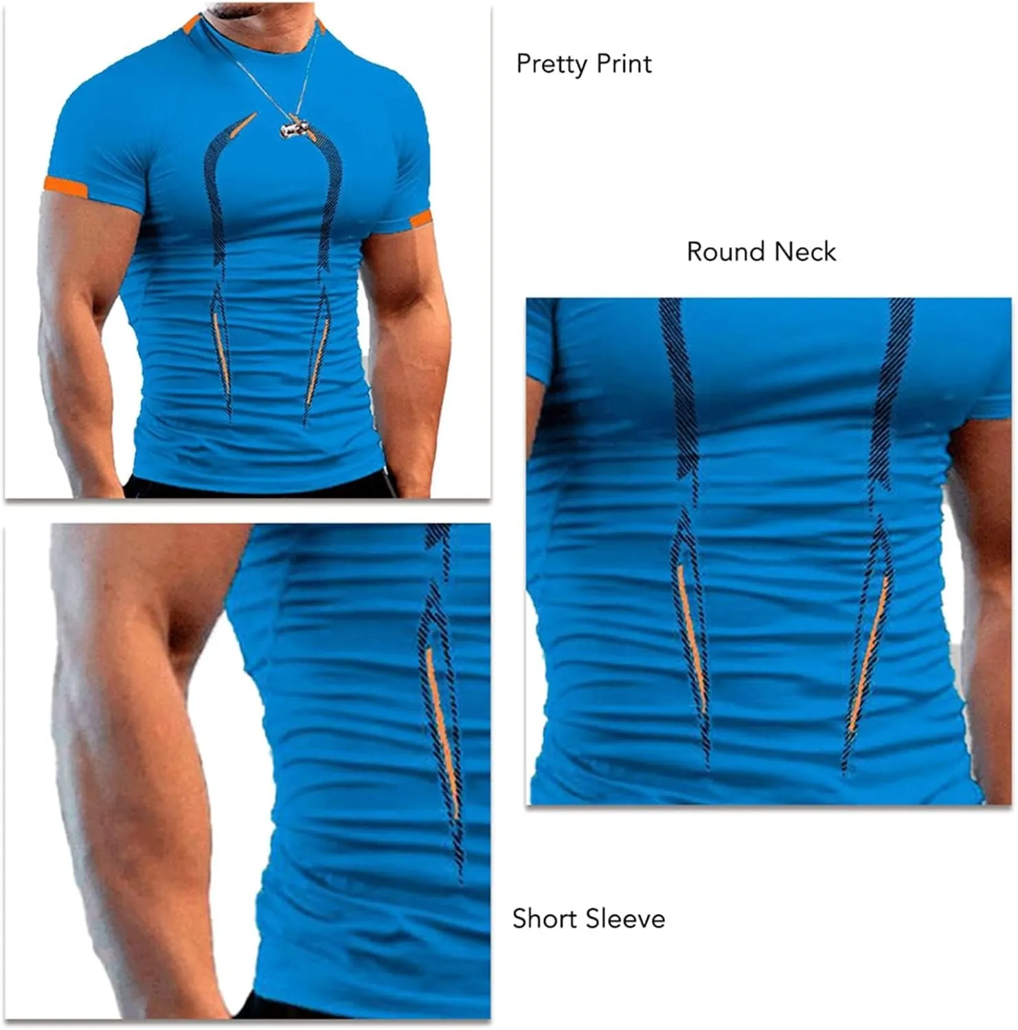 Workout Shirts for Men Stripe T-Shirt Short Sleeve Fitness Crew Neck T Shirt Quick Dry Running Gym Athletic T Shirts