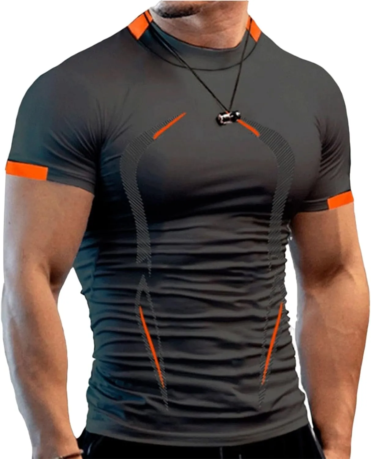 Workout Shirts for Men Stripe T-Shirt Short Sleeve Fitness Crew Neck T Shirt Quick Dry Running Gym Athletic T Shirts