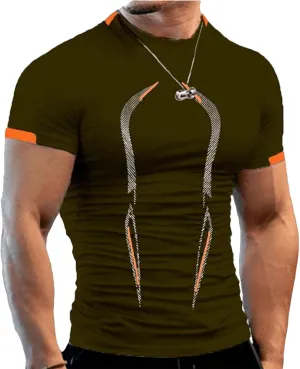 Workout Shirts for Men Stripe T-Shirt Short Sleeve Fitness Crew Neck T Shirt Quick Dry Running Gym Athletic T Shirts