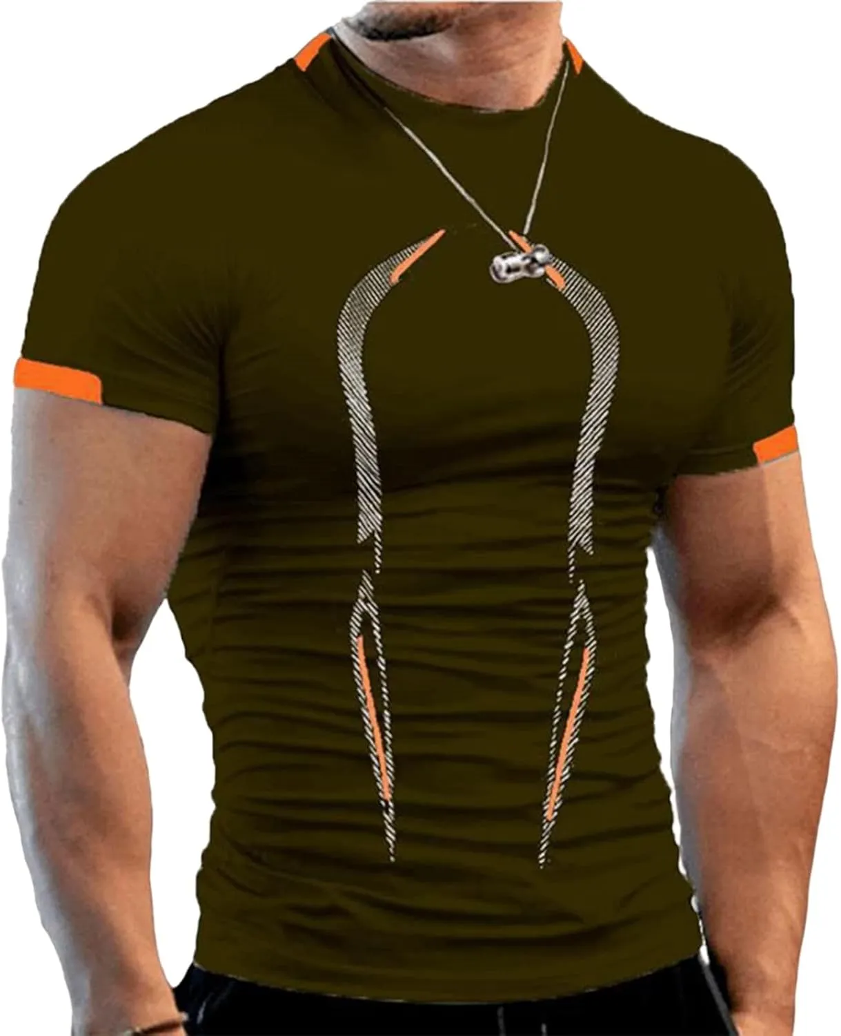 Workout Shirts for Men Stripe T-Shirt Short Sleeve Fitness Crew Neck T Shirt Quick Dry Running Gym Athletic T Shirts