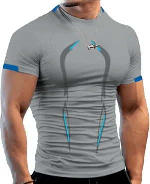 Workout Shirts for Men Stripe T-Shirt Short Sleeve Fitness Crew Neck T Shirt Quick Dry Running Gym Athletic T Shirts