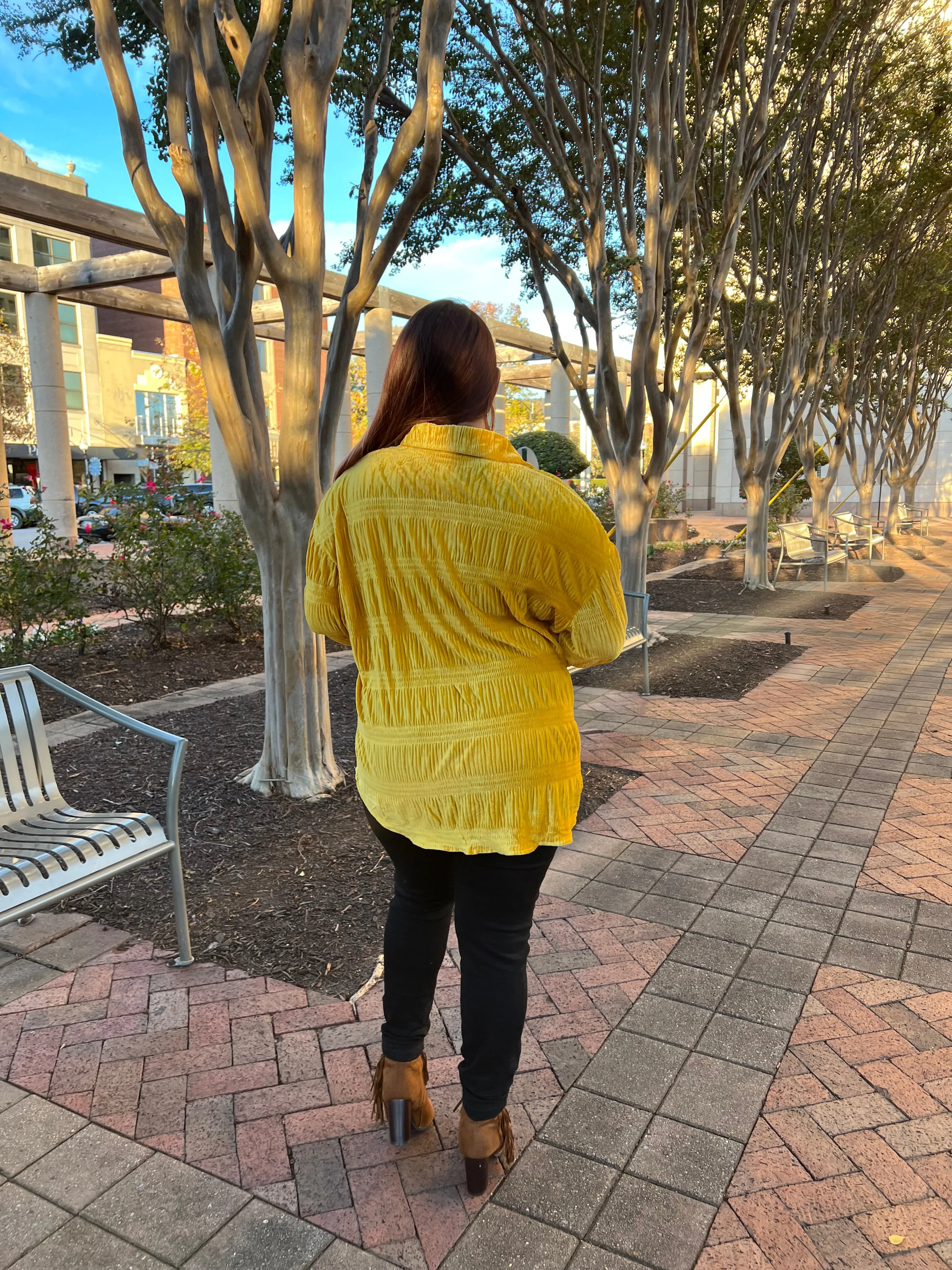 Wrinkle Effect Tiered Velvet Shirt