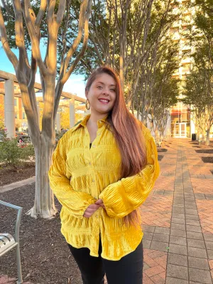 Wrinkle Effect Tiered Velvet Shirt