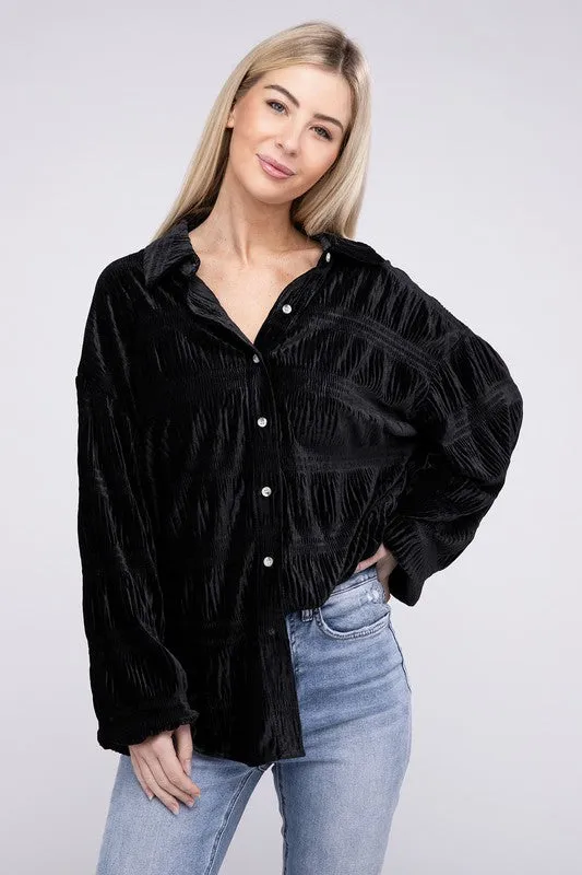 Wrinkle Effect Tiered Velvet Shirt