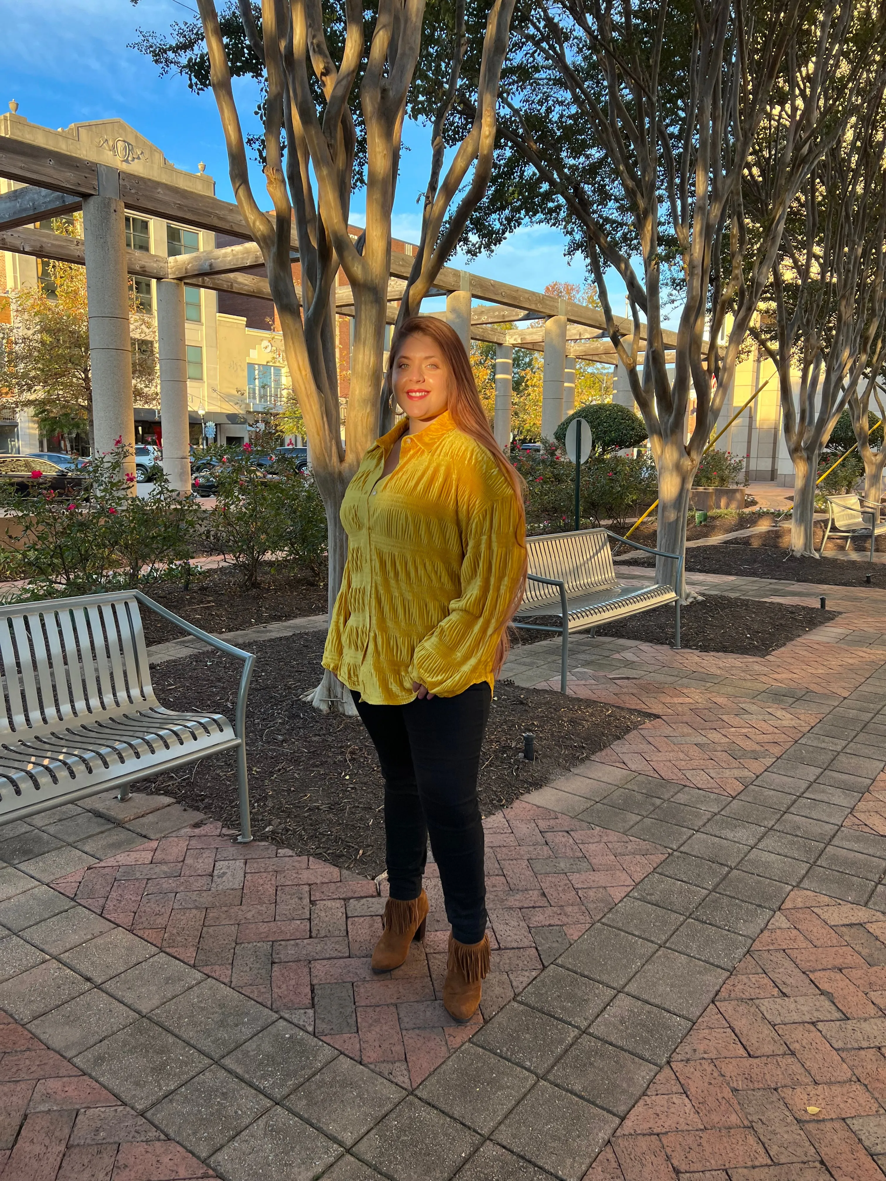 Wrinkle Effect Tiered Velvet Shirt
