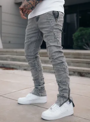 Wrinkled Track Jeans in Grey