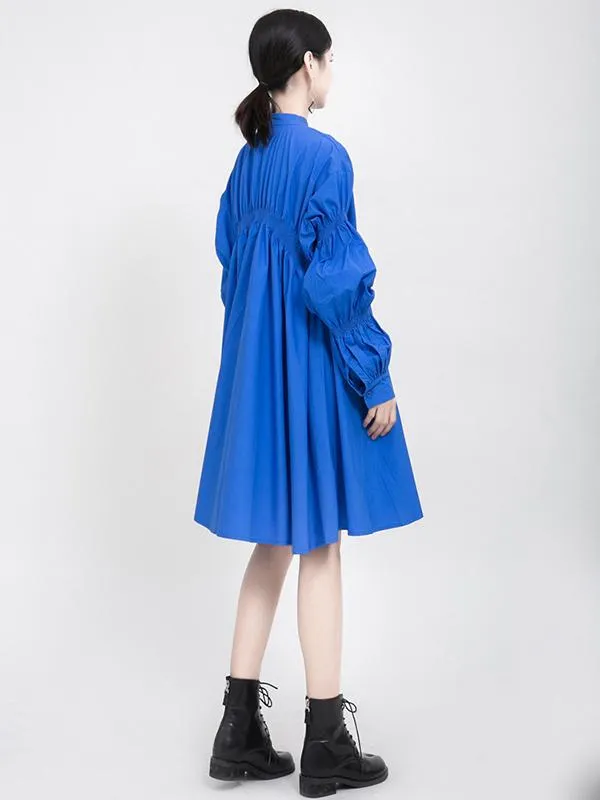 xakxx Blue Loose Pleated Cropped Blouse Dress