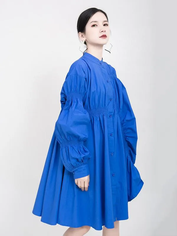 xakxx Blue Loose Pleated Cropped Blouse Dress