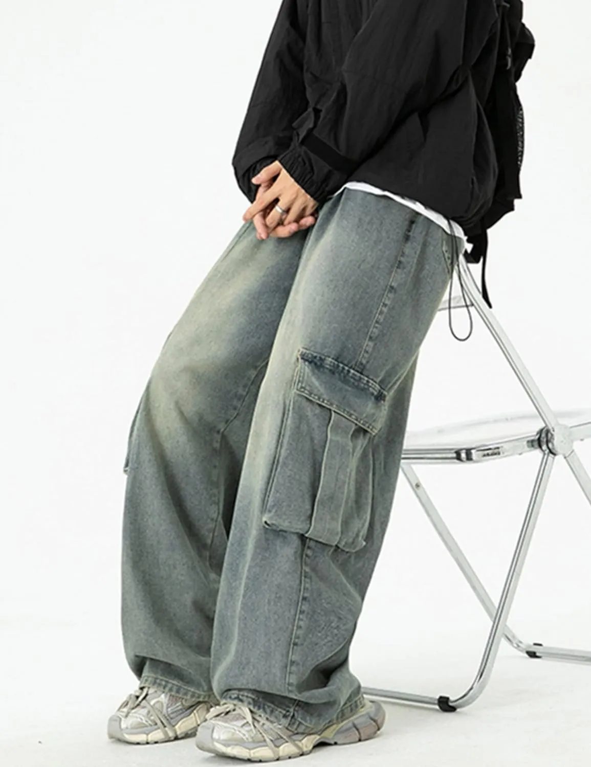 Y2k Cargo Jeans Baggy Jeans Men Hip Hop Demin Cargo Pants Grunge Jnco Jeans Loose Fit Parachute Jeans
