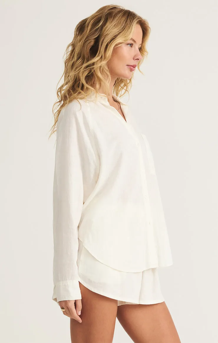 Z Supply Perfect Linen White Long Sleeve Top