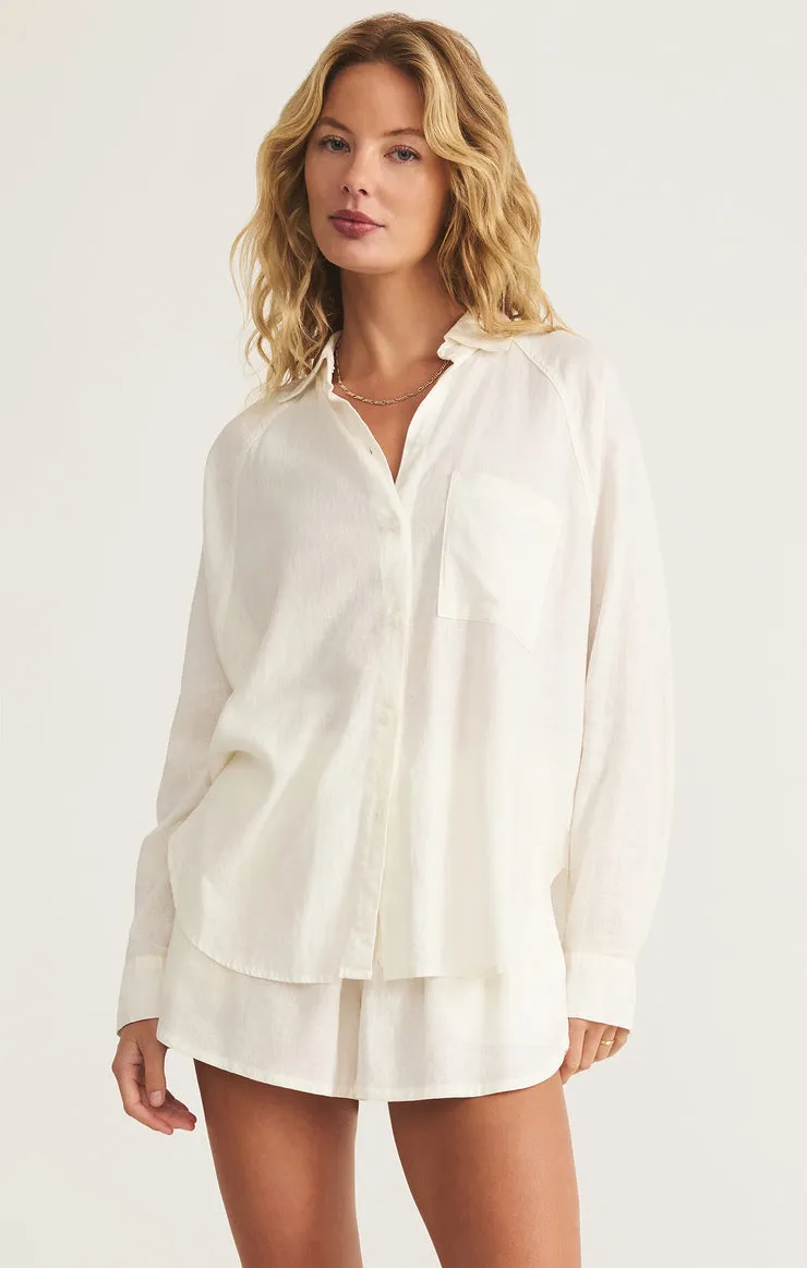 Z Supply Perfect Linen White Long Sleeve Top