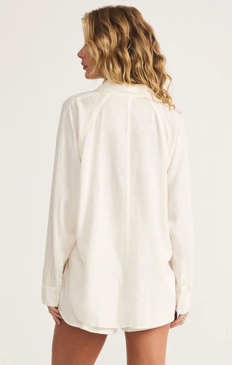 Z Supply Perfect Linen White Long Sleeve Top