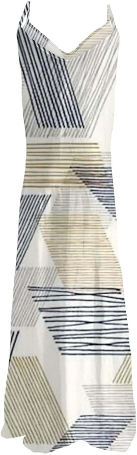 ZYXTIM Women's Summer Casual Sleeveless Beach Dress V Neck Printed Casual Loose Long Maxi Dress Holiday Flowy Swing Dress